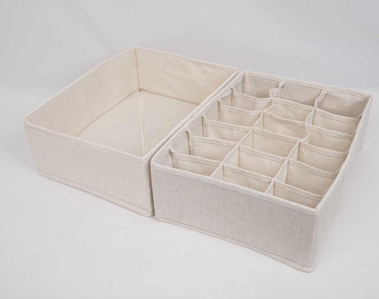 Premium Linen Foldable Wardrobe Organiser - Beige (Set of 2)