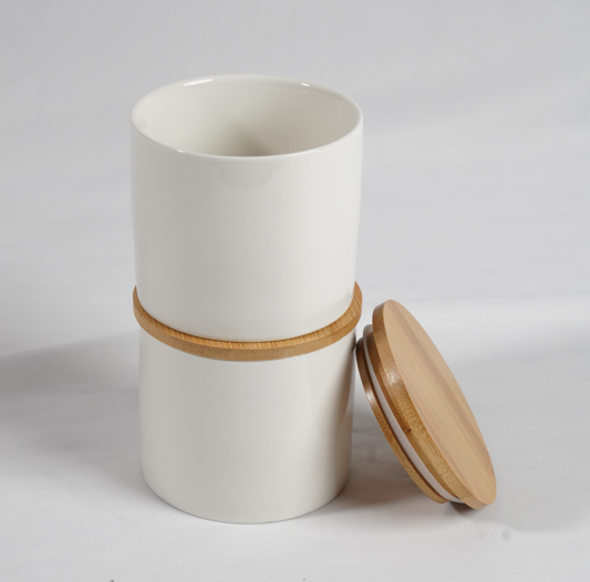 Premium Ceramic Jars with Bamboo Lids - White | 450ml (Set of 2) | GET LABELS FOR FREE