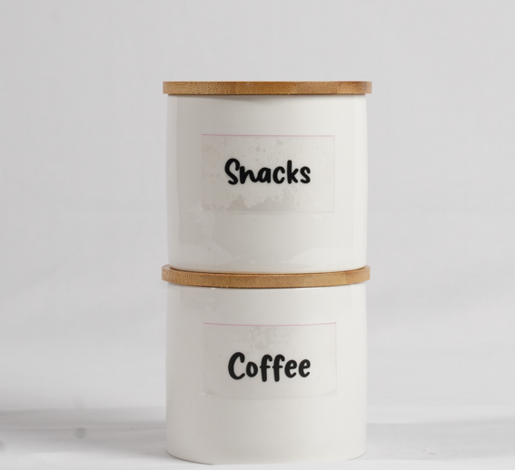 Premium Ceramic Jars with Bamboo Lids - White | 450ml (Set of 2) | GET LABELS FOR FREE