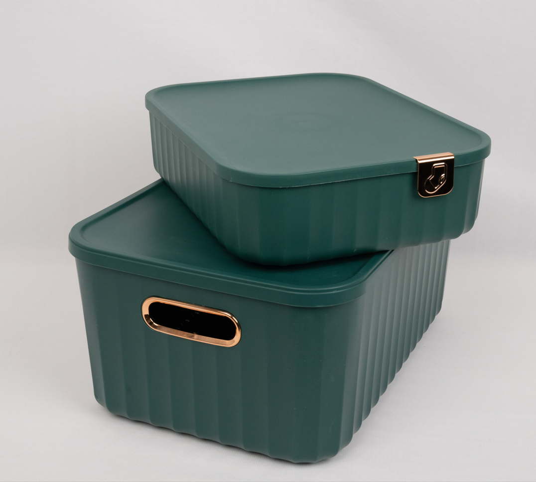 Premium Stackable Box with Lid - Emerald Green | Large