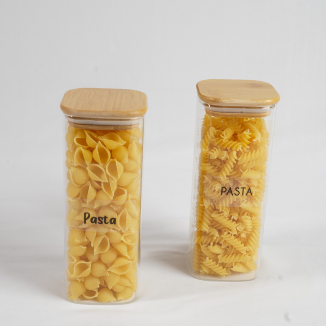 Glass Jars with Bamboo Lids - Transparent (Set of 2) | GET LABELS FOR FREE