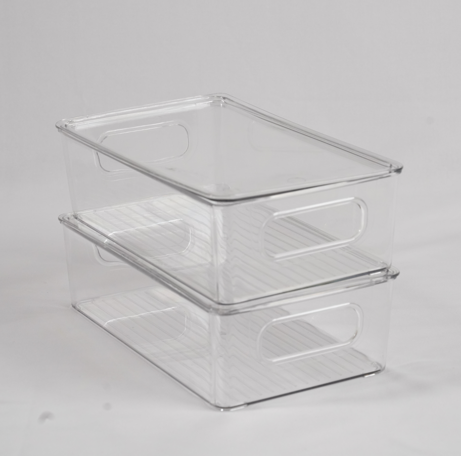 Stackable Fridge Organisers with Lids - Transparent (Set of 2)