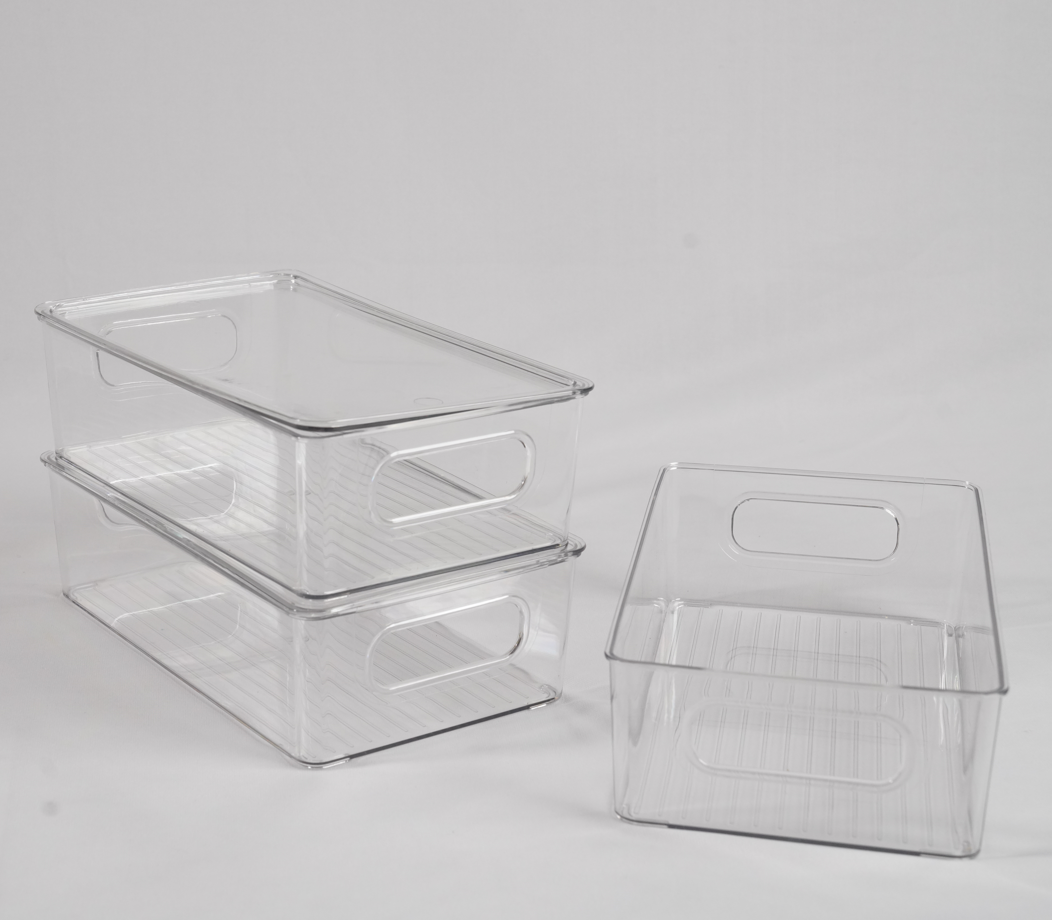 Stackable Fridge Organisers with Lids - Transparent (Set of 2)